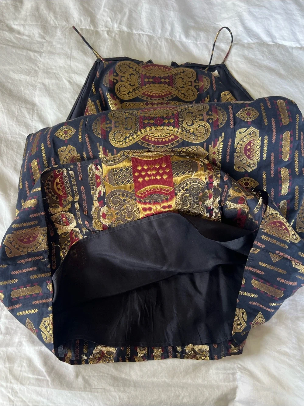 Tory Burch Black & Gold Metallic Halter Midi Dress Size 8